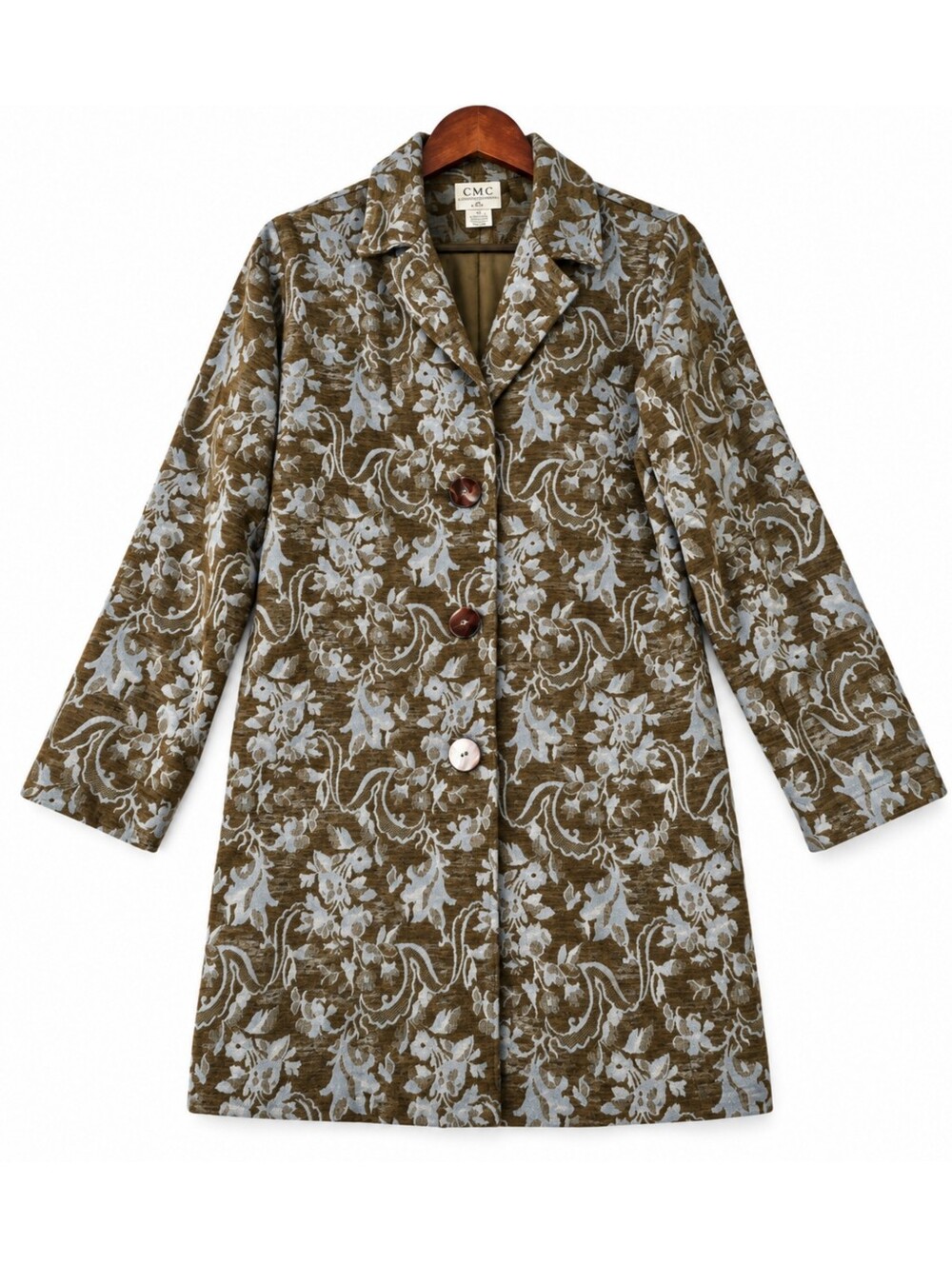 Vintage Tapestry Floral Coat Jacket Brown Blue Boho Statement Size Medium
